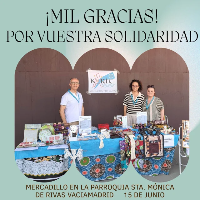 Karit Madrid

Durante la mañana del domingo 15 hemos compartido la ilusión de nuestros proyectos solidarios en la parroquia Santa Mónica de Rivas Vaciamadrid,  a través de un mercadillo de artesanía.
Desde Karit queremos dar las GRACIAS a todas las personas que os habéis interesado y colaborado: Juntos sumamos ayuda y esperanza para las comunidades más necesitadas y vulnerables. 
En esta ocasión,  los donativos van destinados a los talleres de formación profesional de jóvenes en Burkina Faso

  #KaritSolidariosporlaPaz  #FraternidadQueTransforma  #karitmadrid