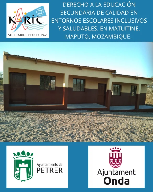 Karit Proyectos: 

Recientemente hemos recibido aprobación de los Excmos Aytos de Onda y de Petrer, en sus convocatorias 2025, para proyecto educativo en Mozambique: DERECHO A LA EDUCACIÓN SECUNDARIA DE CALIDAD EN ENTORNOS ESCOLARES INCLUSIVOS Y SALUDABLES, EN MATUITINE, MAPUTO, MOZAMBIQUE. 
Gracias @ondaajuntament , que nos concede subvención de 7.894,73 eur, y al @ajuntamentpetrer, con subvención de 3.250 eur para el mismo proyecto. 
Con nuestra contraparte, las Hnas Carmelitas del Sagrado Corazón de Jesús, estamos mejorando el acceso a la educación secundaria de jóvenes en Mozambique. ¡Gracias!

https://karitsolidarios.org/colabora/hazte-socio/ 

#ODS4 #ODS17 #Educacióndecalidad